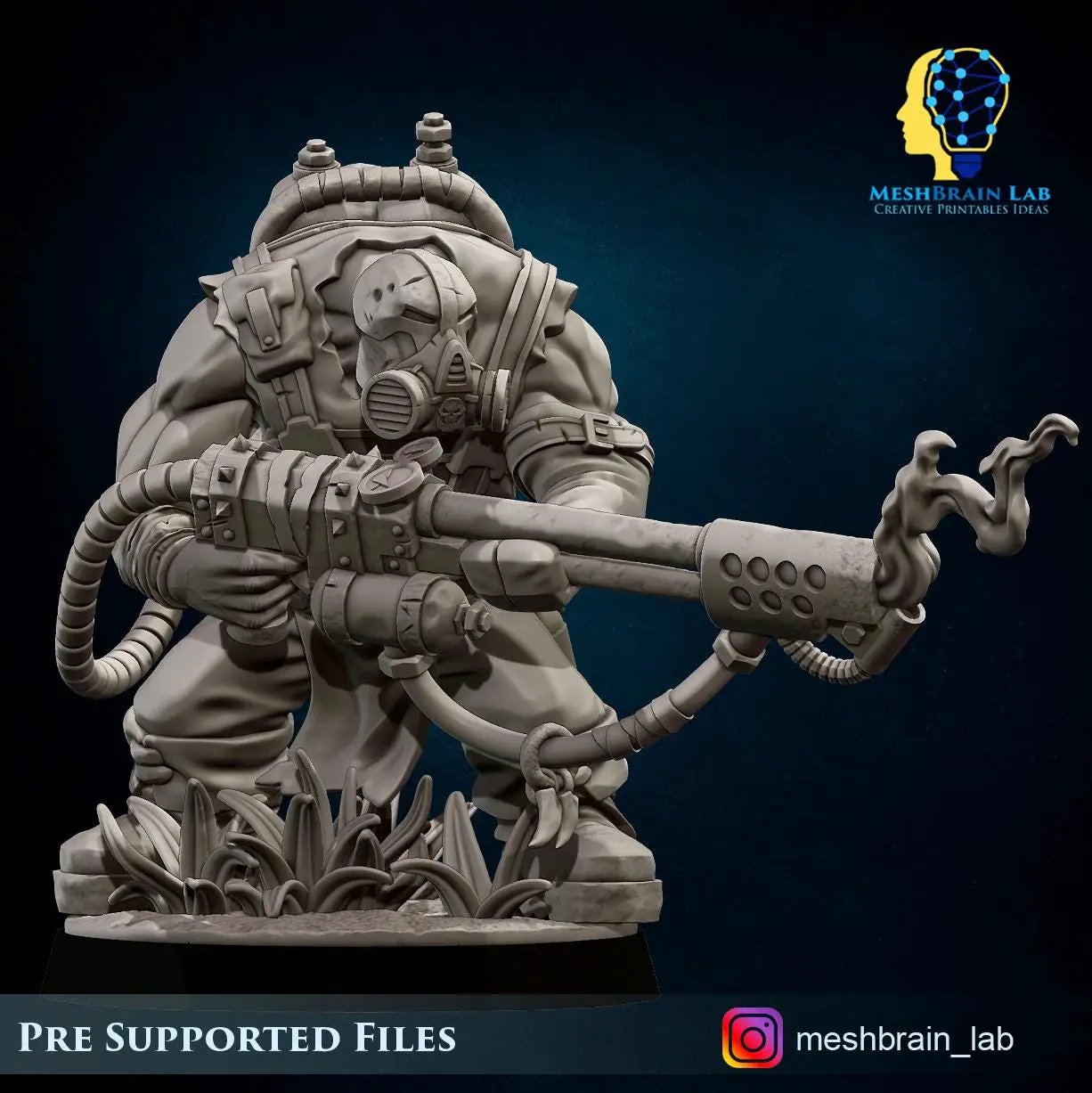 3D printed Ork Commando miniature with flamethrower by Last Hope Miniatures for tabletop gaming, detailed green orc figure with weapon