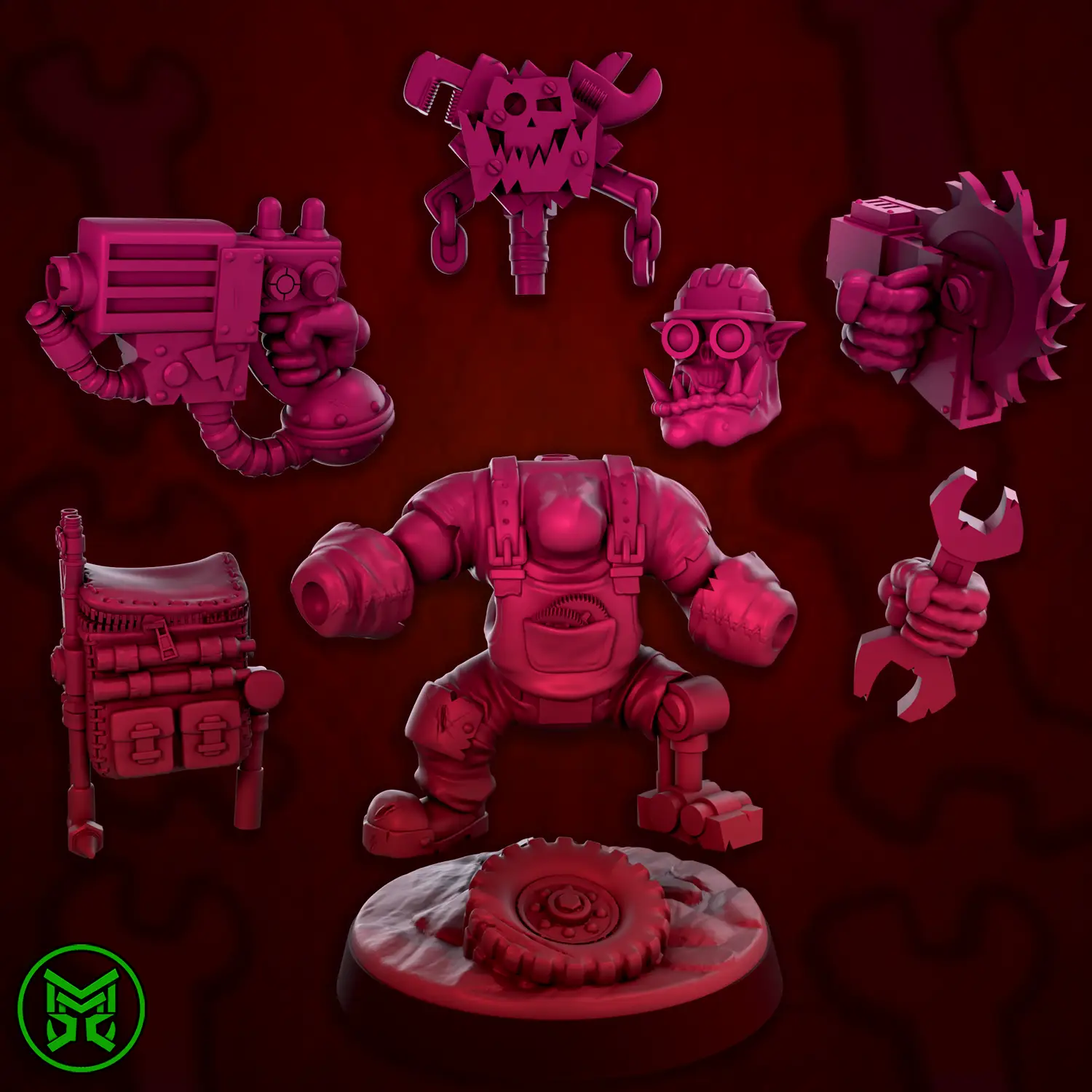 3D printed Ork Mekaniks miniature by Mekka Miniatures for Last Hope Miniatures, featuring detailed Ork engineering figures.