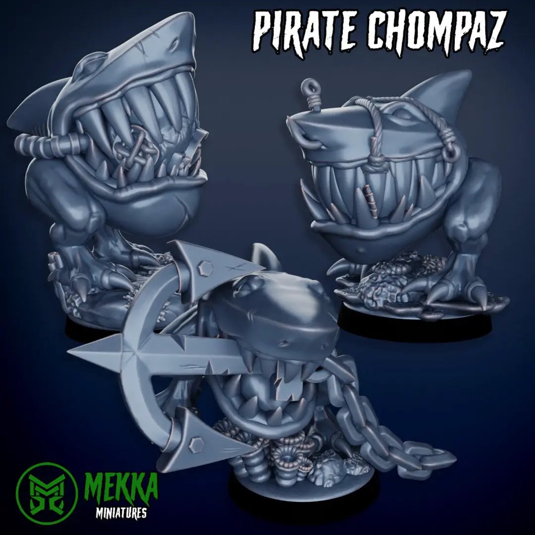 3D printed Ork Pirate Chompaz x9 miniatures by Last Hope Miniatures, featuring detailed Ork pirate figures with weapons and armor.