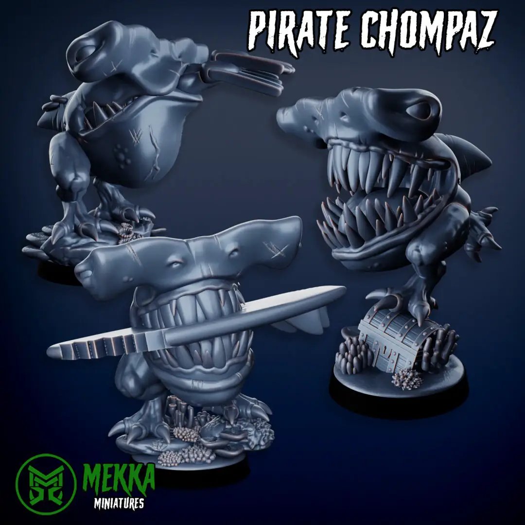 3D printed Ork Pirate Chompaz x9 miniatures by Last Hope Miniatures for Mekka Miniatures, featuring detailed orc pirate figures.