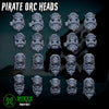 Set of 20 3D printed Ork Pirate heads by Last Hope Miniatures, featuring detailed green orks with pirate accessories.