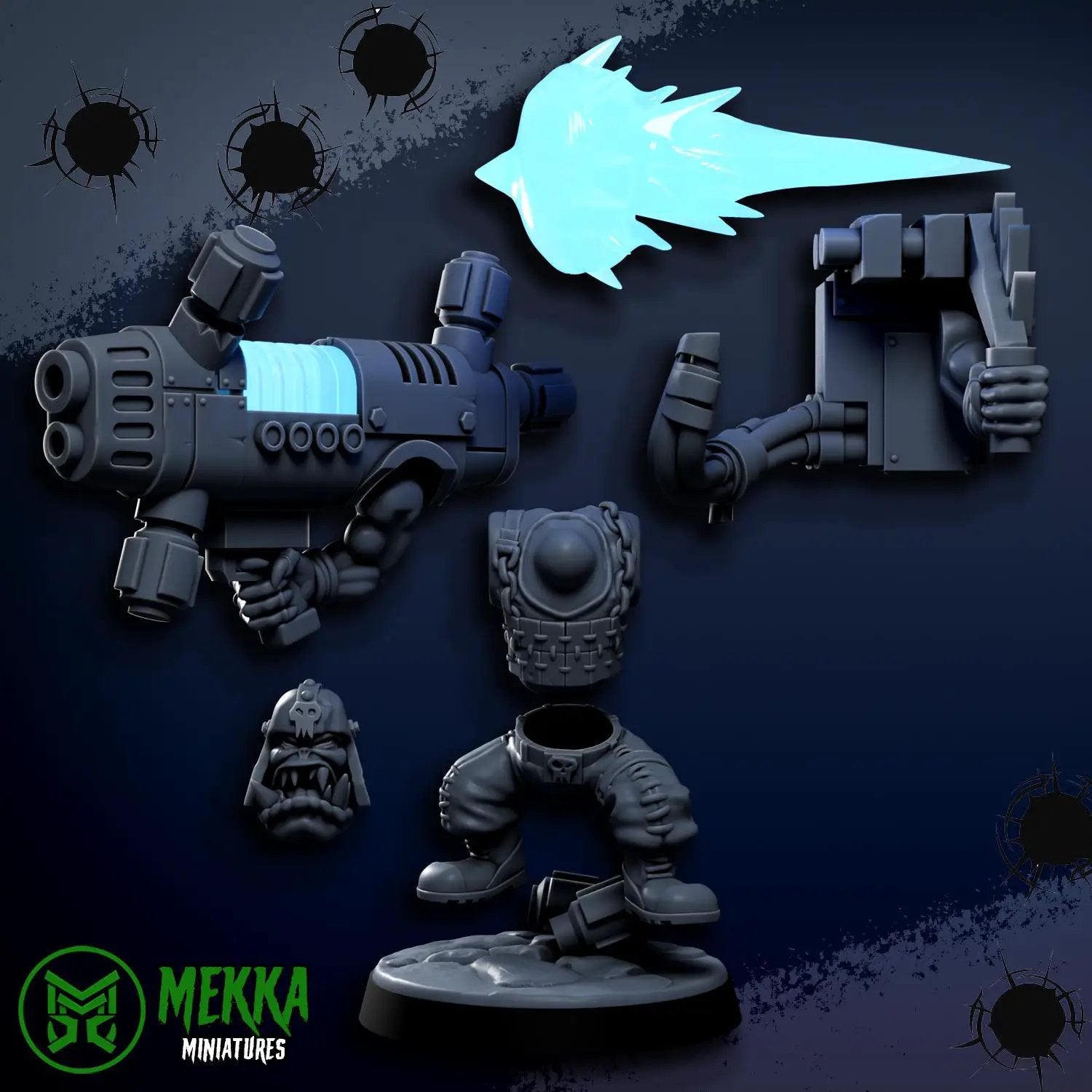 3D printed Ork Plasma Shoota miniature by Last Hope Miniatures, featuring detailed green Ork figure holding a plasma gun.