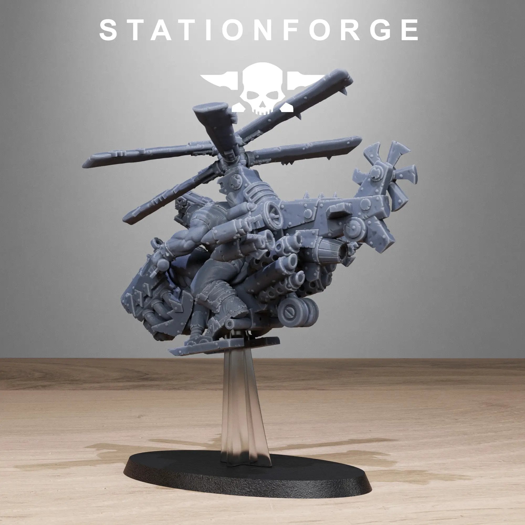 Set of three 3D printed Orkaz Kopters miniatures by StationForge Miniatures for Last Hope Miniatures tabletop game.