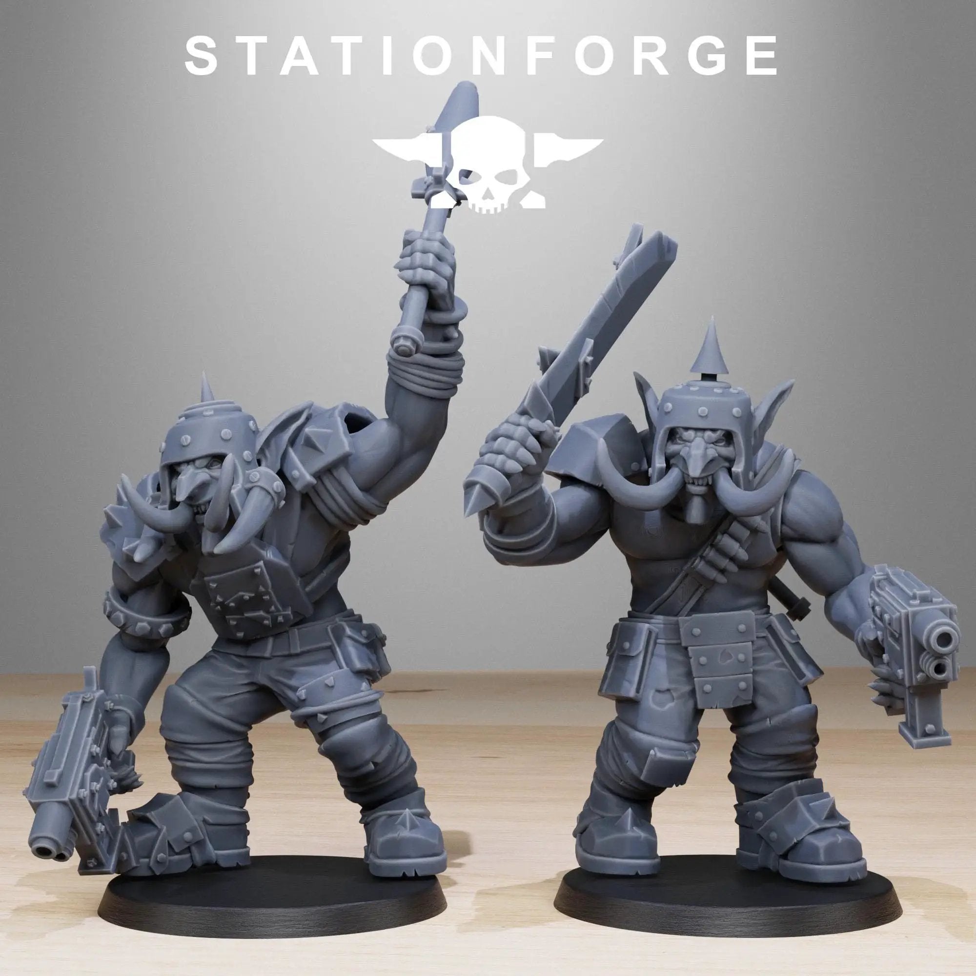Set of 10 3D printed Orkaz Troll Infantry miniatures by StationForge Miniatures, detailed fantasy tabletop gaming figures.
