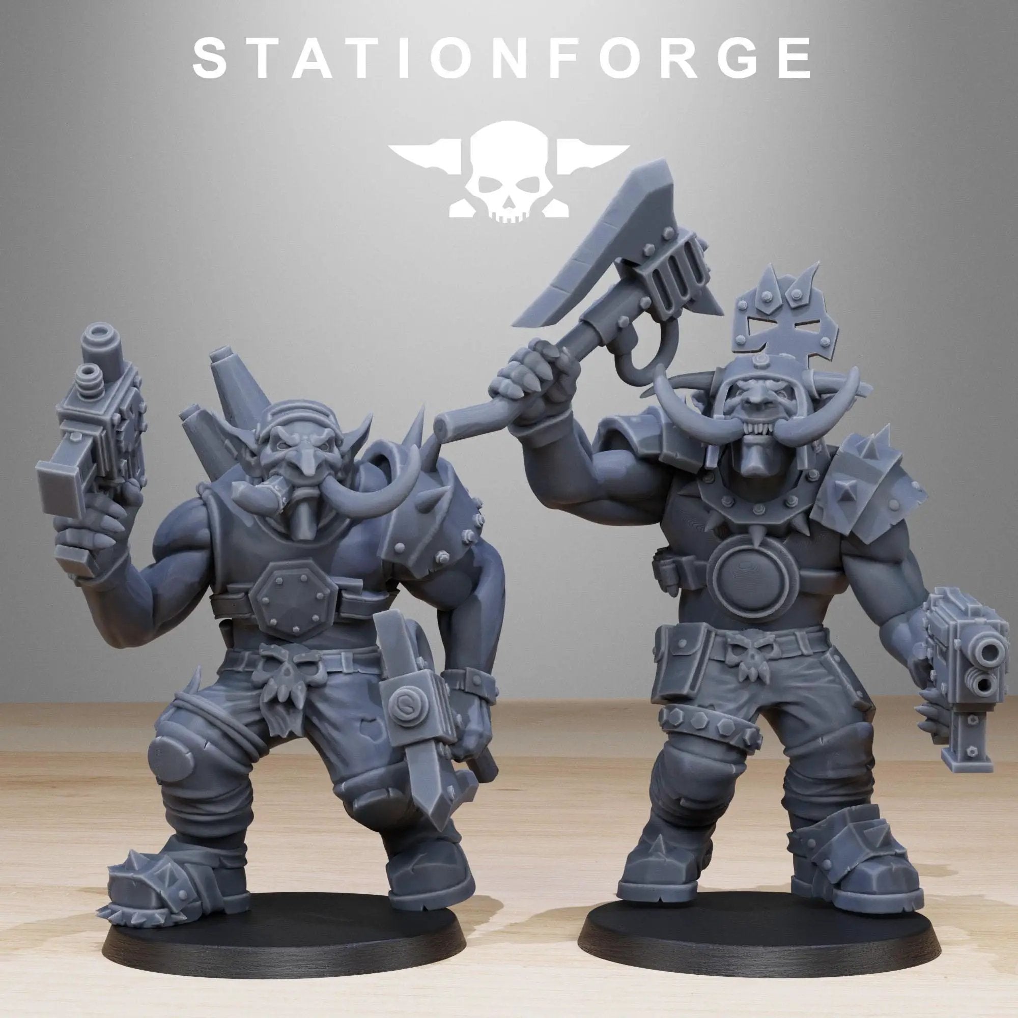 Set of ten 3D printed Orkaz Troll Infantry miniatures by StationForge Miniatures, detailed fantasy troll figures for tabletop gaming