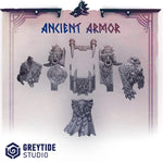 3D printed Pack Hunter Ancient Armor upgrade kit by Greytide Studio for Last Hope Miniatures, featuring detailed miniature armor pieces.