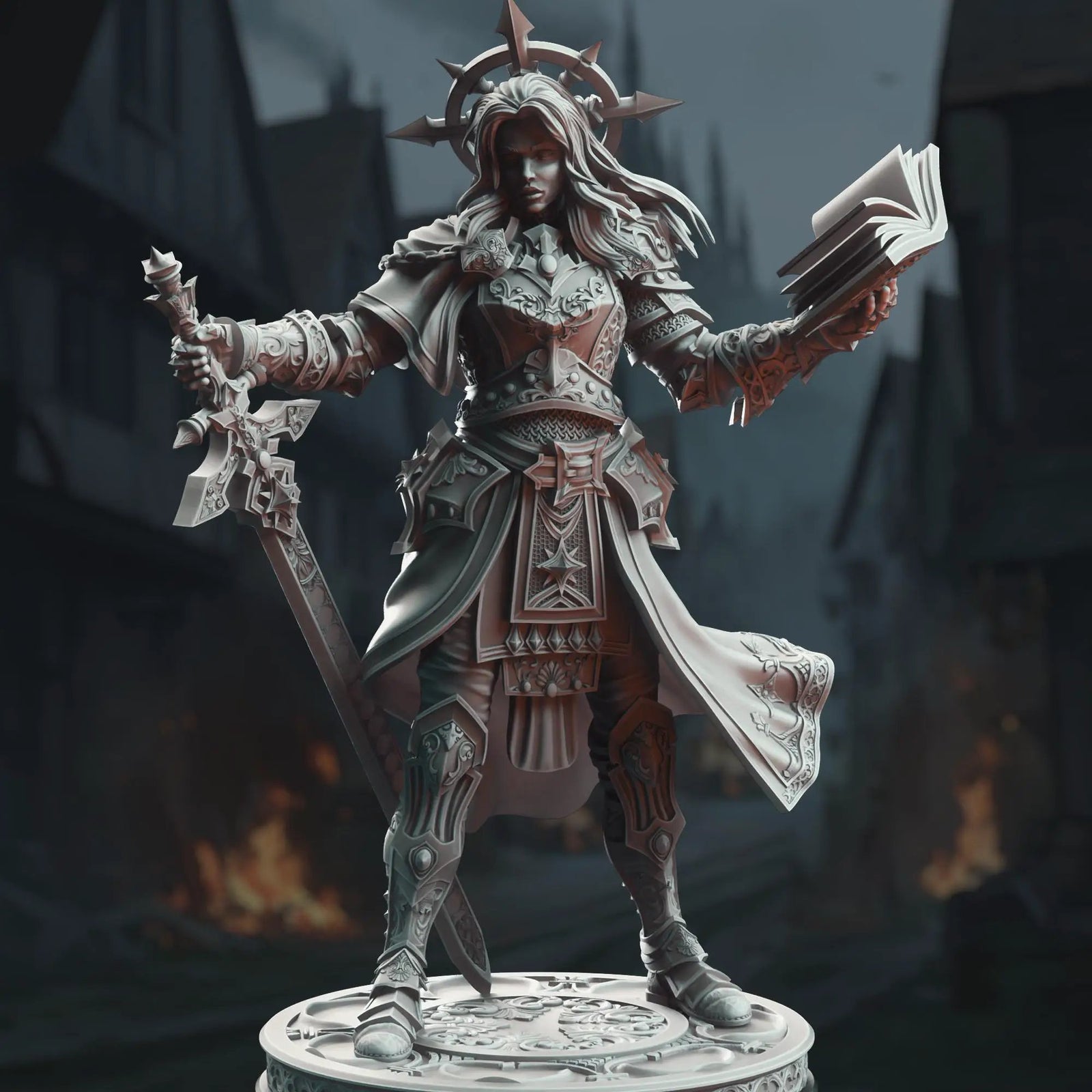 3D printed Paladin of Vengeance miniature by DM Stash from Last Hope Miniatures, detailed figure with armor and weapon.