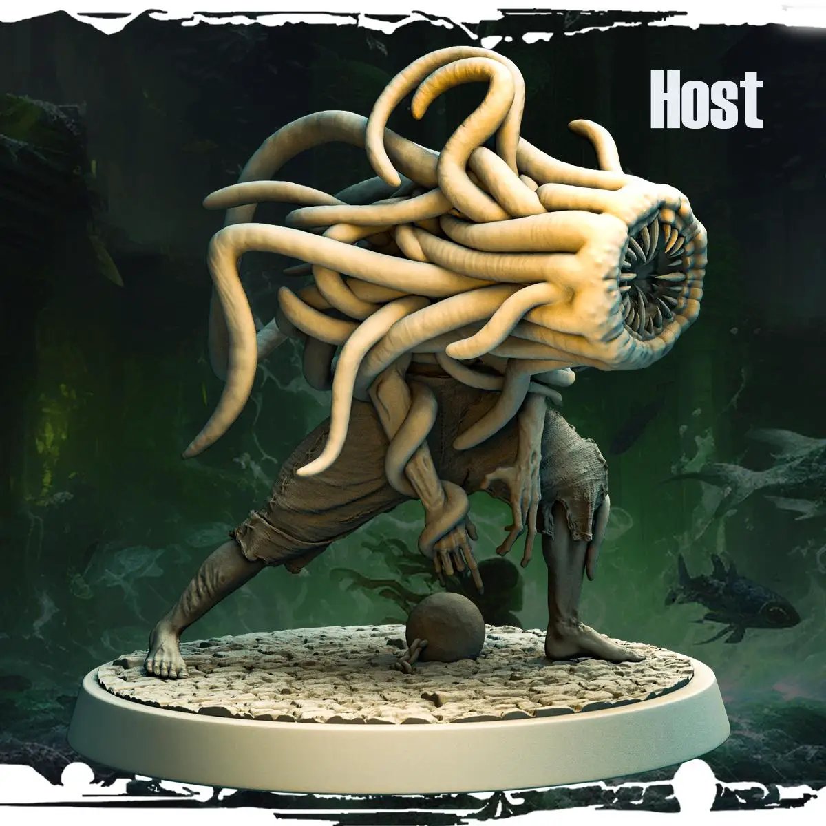 3D printed Parasite Host miniature by Last Hope Miniatures for Monolith Arts, featuring detailed alien creature and organic textures.