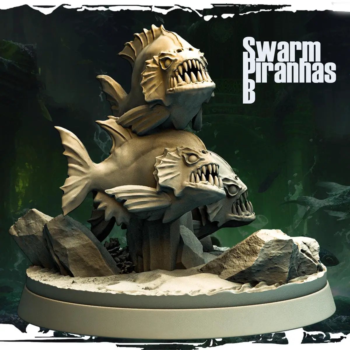 3D printed Piranha Swarm miniatures by Last Hope Miniatures for tabletop gaming, featuring detailed aquatic fish designs.
