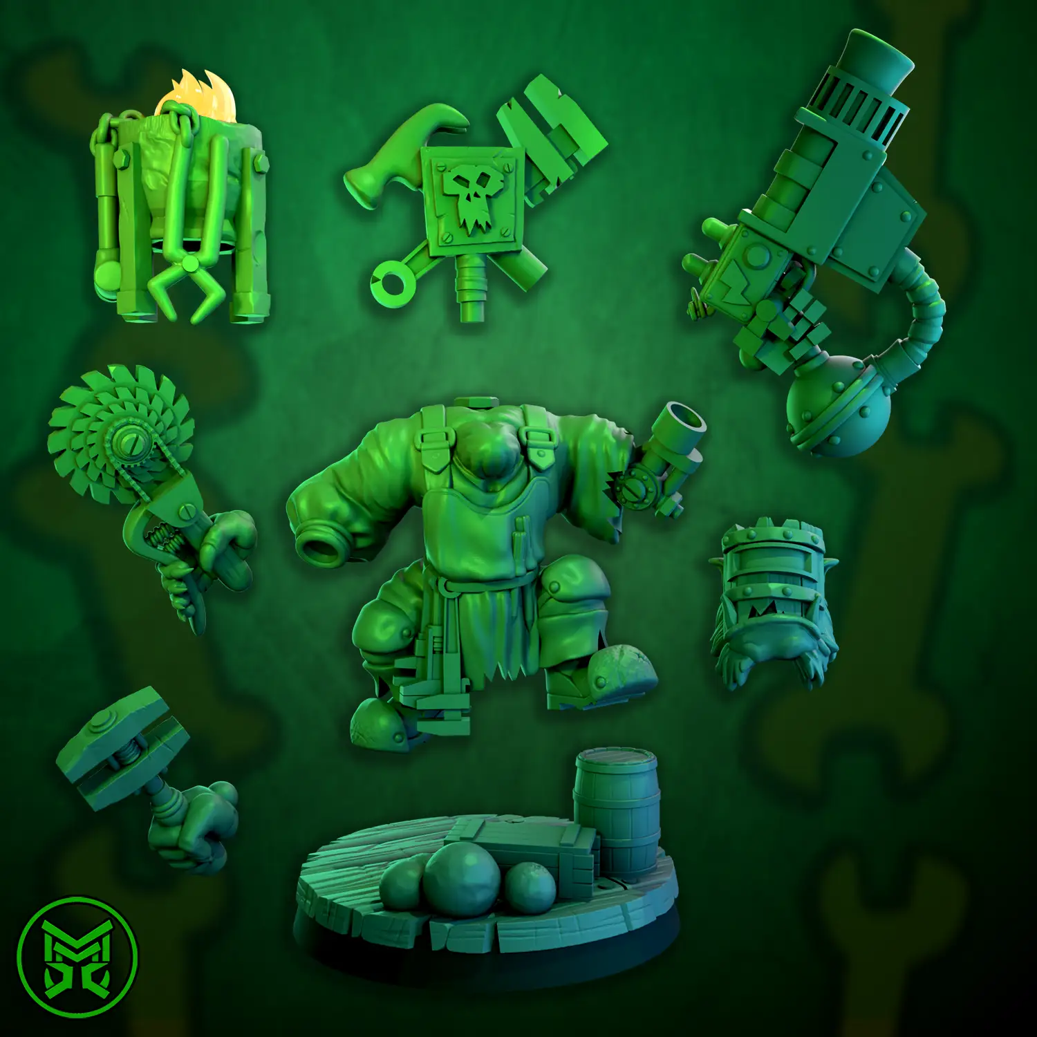 3D printed Pirate Ork Mekaniks miniature by Mekka Miniatures from Last Hope Miniatures, showcasing detailed pirate orc design.
