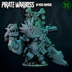 3D printed Pirate War Boss in mega armor by Last Hope Miniatures, detailed miniature with intricate armor and weaponry.