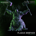 3D printed Plague Brother Fury miniature by Dark Gods Miniatures, detailed resin model with disease-themed armor and weapon.