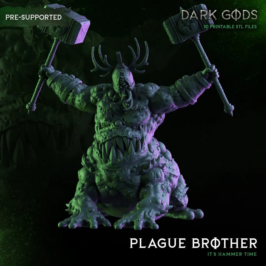 3D printed Plague Brother Fury miniature by Dark Gods Miniatures, detailed resin model with disease-themed armor and weapon.