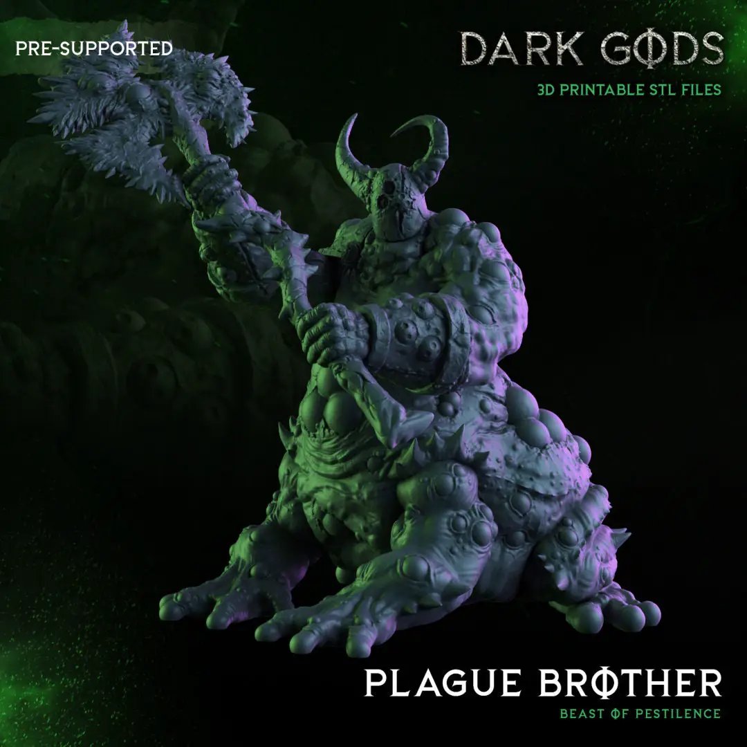 3D printed Plague Brother Pestilence miniature from Dark Gods Miniatures by Last Hope Miniatures, featuring detailed pestilence-themed design.