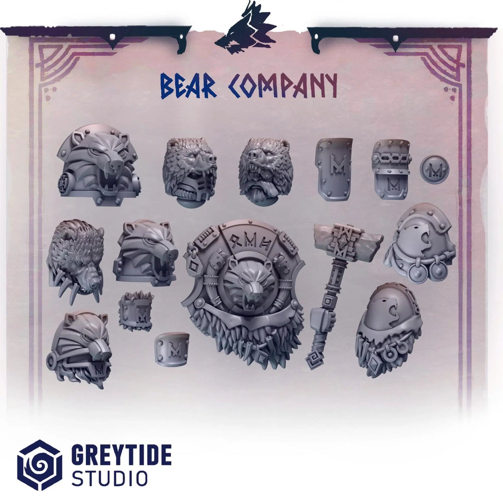 3D printed Primal Hounds Bear Company upgrade kit by Last Hope Miniatures, featuring detailed miniature parts for gaming figures.