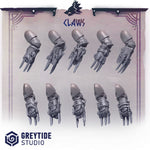 3D printed primal hounds claws set of 10 by Last Hope Miniatures, detailed grey resin miniature accessories for tabletop gaming.