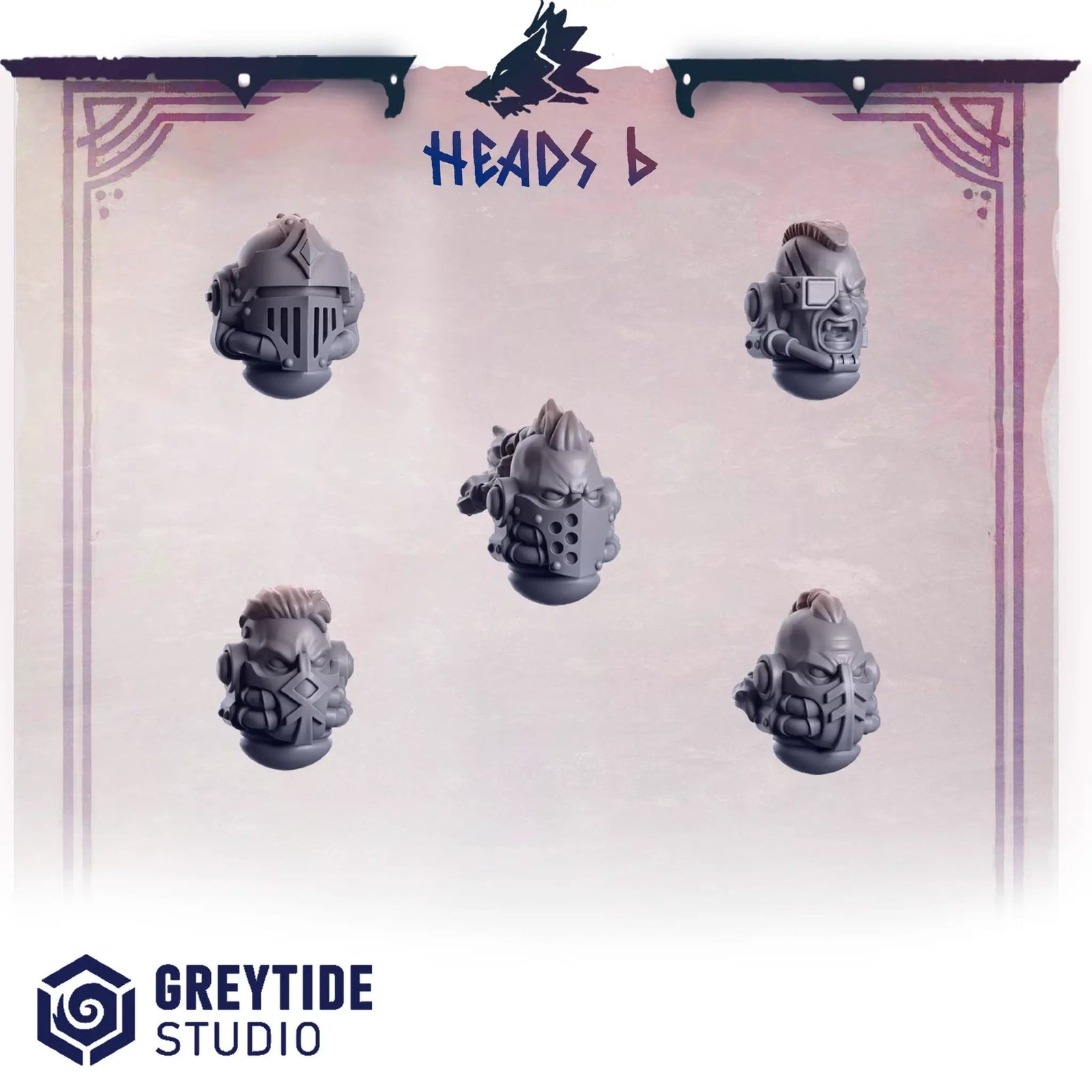 3D printed Primal Hounds Heads #6 by Greytide Studio for Last Hope Miniatures, featuring detailed creature head designs.