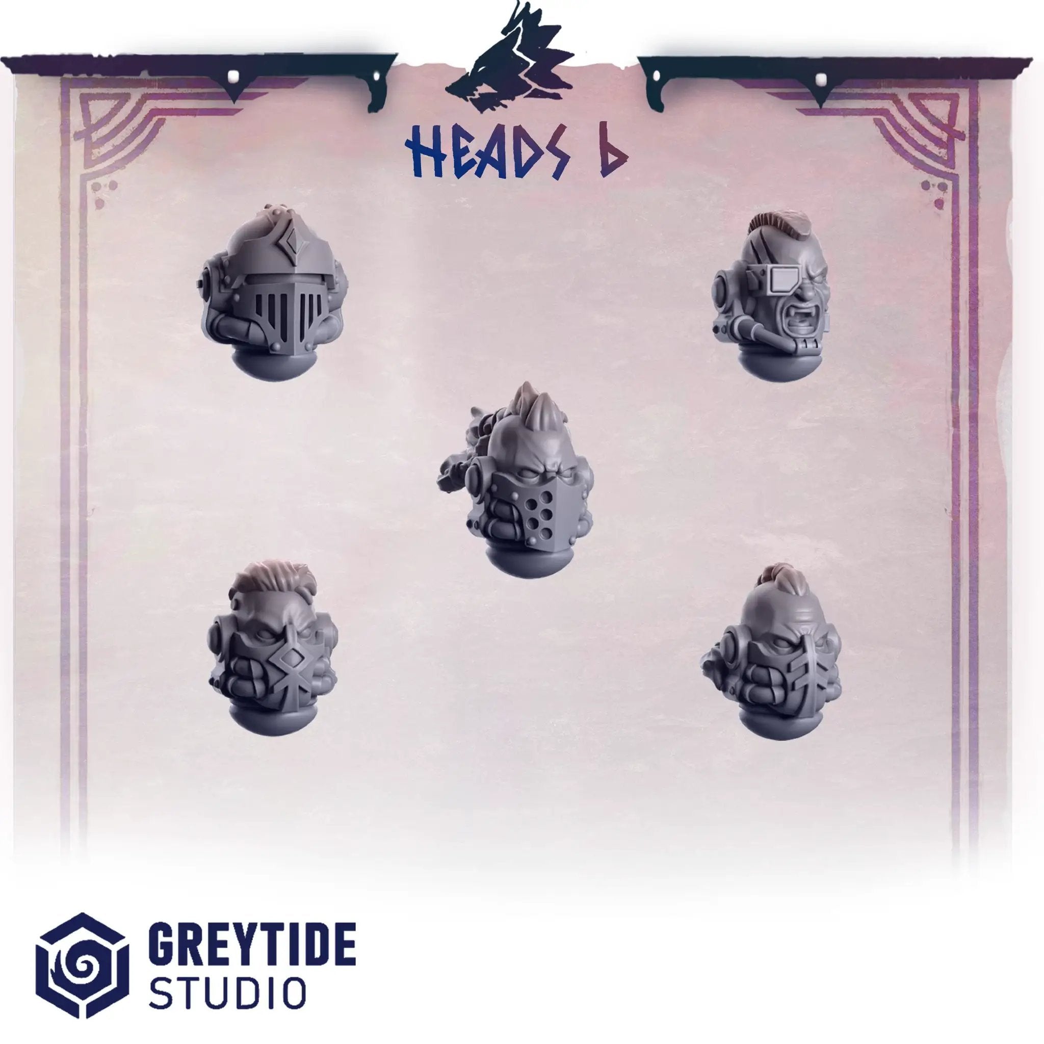 3D printed Primal Hounds Heads #6 by Greytide Studio for Last Hope Miniatures, featuring detailed creature head designs.
