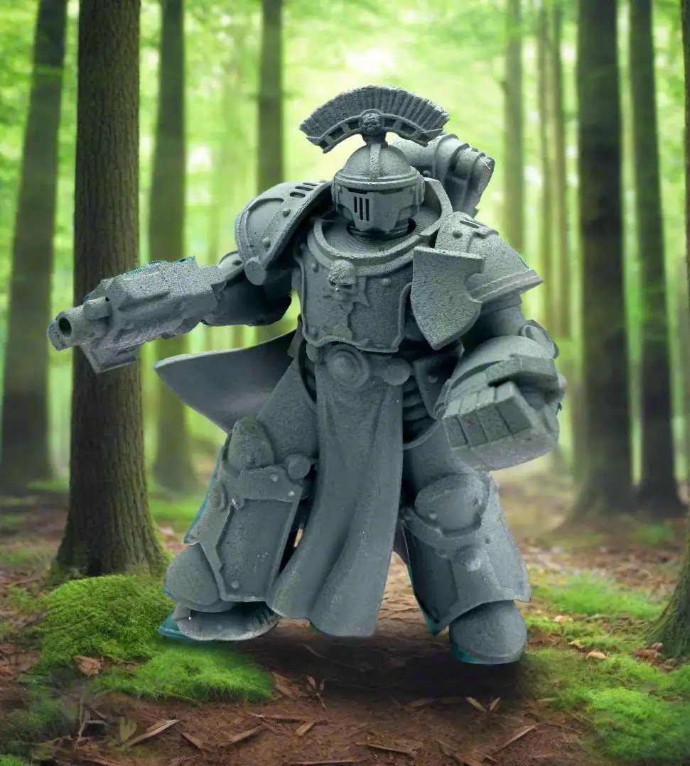 3D printed Princeps Justicar miniature by DakkaDakka Miniatures, detailed model with armor and weaponry, from Last Hope Miniatures.