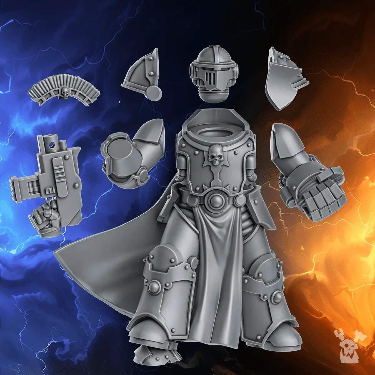 3D printed Princeps Justicar miniature by DakkaDakka Miniatures for Last Hope Miniatures, showing detailed armor and regal pose