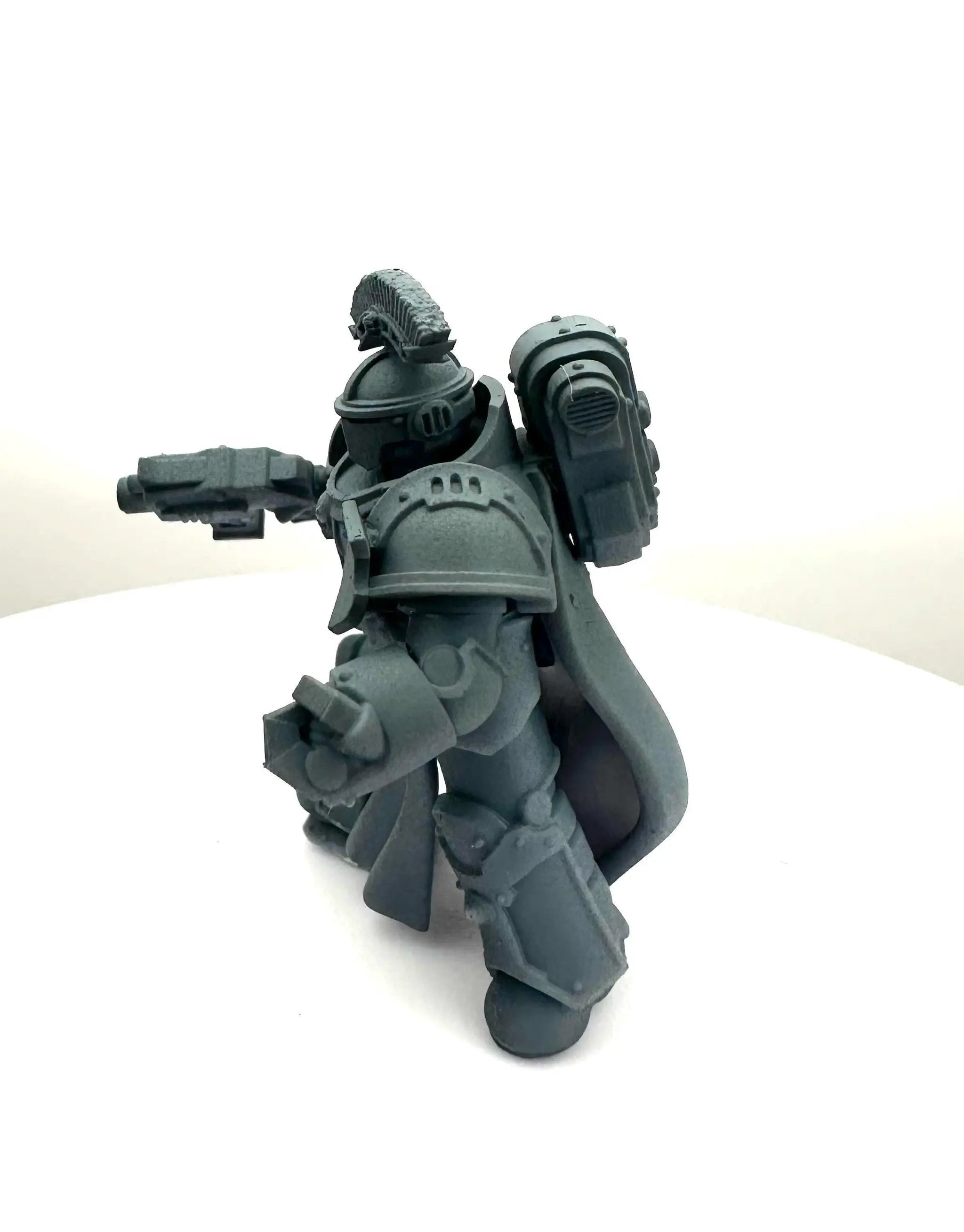 3D printed Princeps Justicar miniature by DakkaDakka Miniatures, detailed sci-fi armor and weaponry, by Last Hope Miniatures.