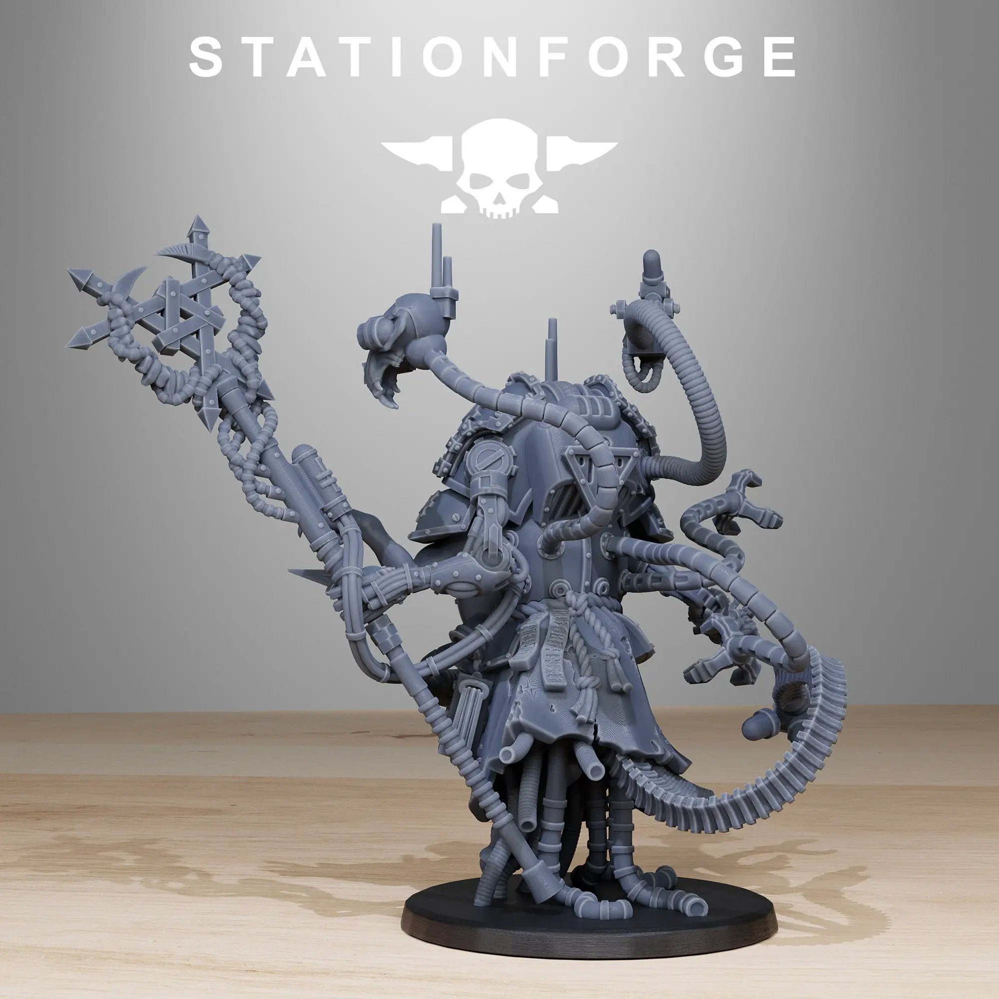 3D printed Raticus Priest miniature by StationForge Miniatures, detailed humanoid figure with robes and staff from Last Hope Miniatures.