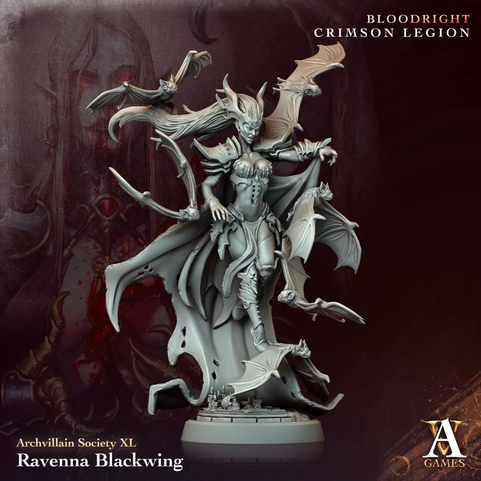 3D printed Ravenna Blackwing miniature by Last Hope Miniatures for Archvillain Games, featuring detailed black wing design.