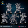 Three 3D printed Reapers of the Thousand Souls Squad miniatures by Meshbrain Labs, detailed undead figures for tabletop gaming.