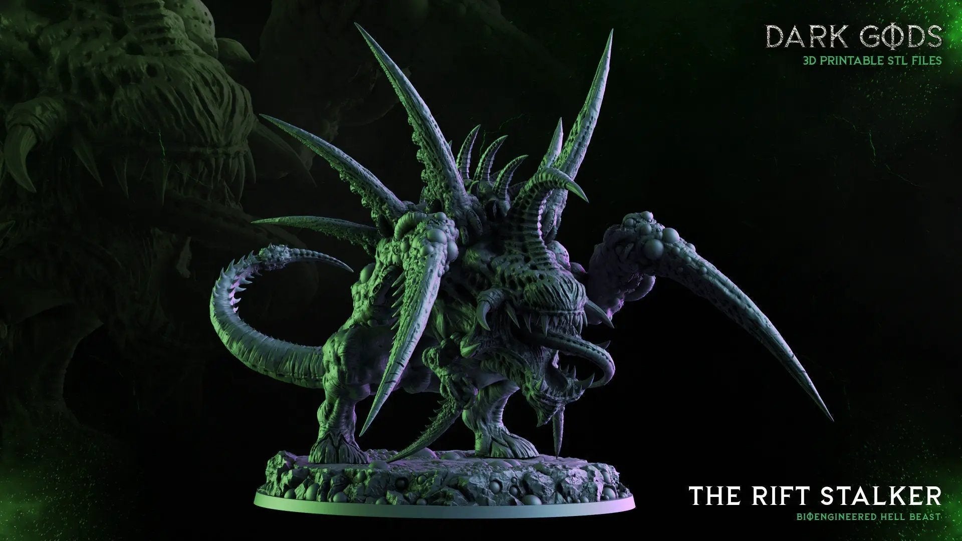 3D printed Rift Stalker miniature by Dark Gods Miniatures, showcasing intricate details and dynamic pose from Last Hope Miniatures.