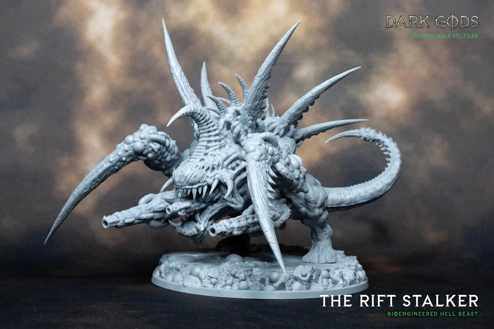 3D printed Rift Stalker miniature by Dark Gods Miniatures, designed by Last Hope Miniatures, showing detailed sculpt and textures.