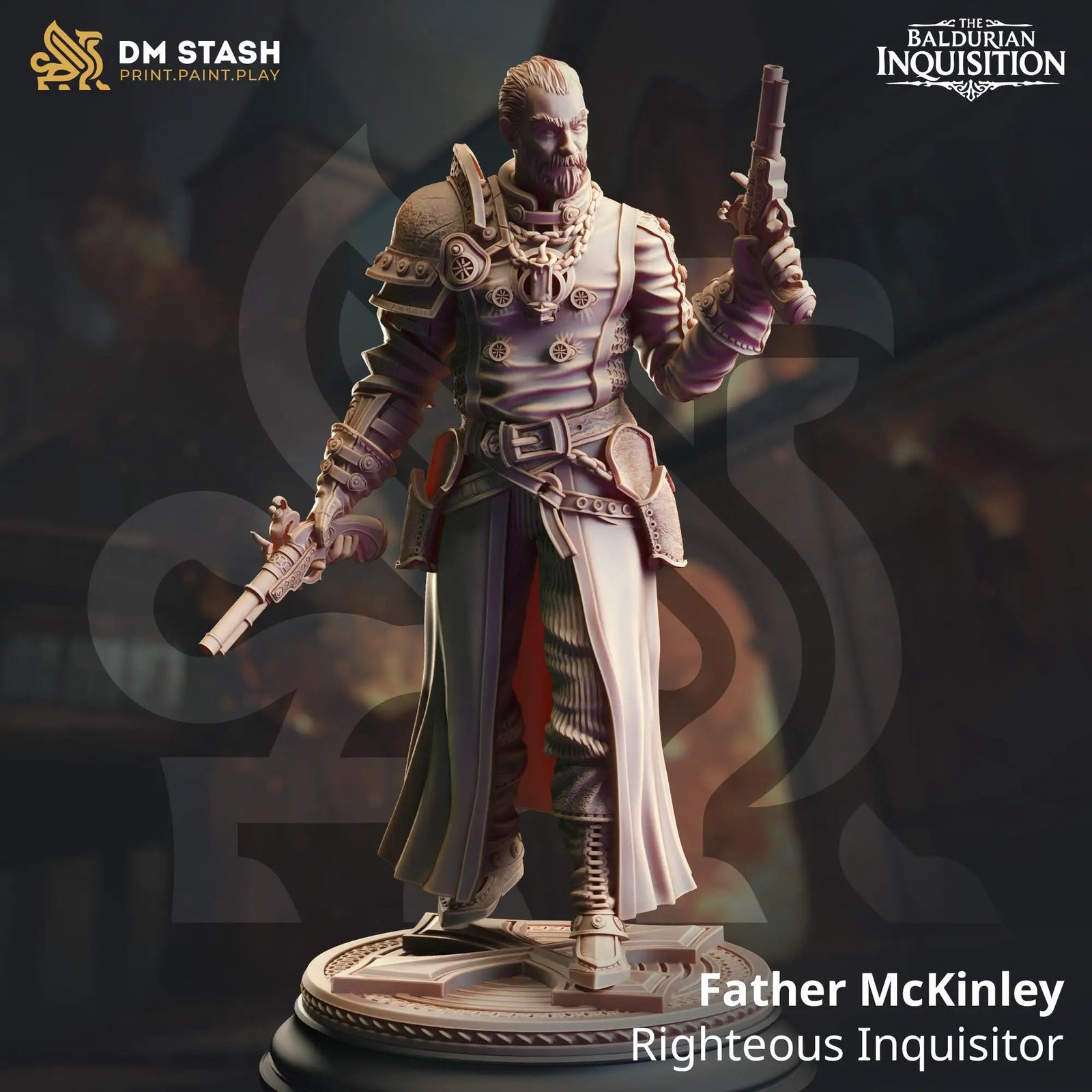 3D printed Righteous Priest Gunslinger miniatures by Last Hope Miniatures, featuring detailed fantasy character with gun and armor.