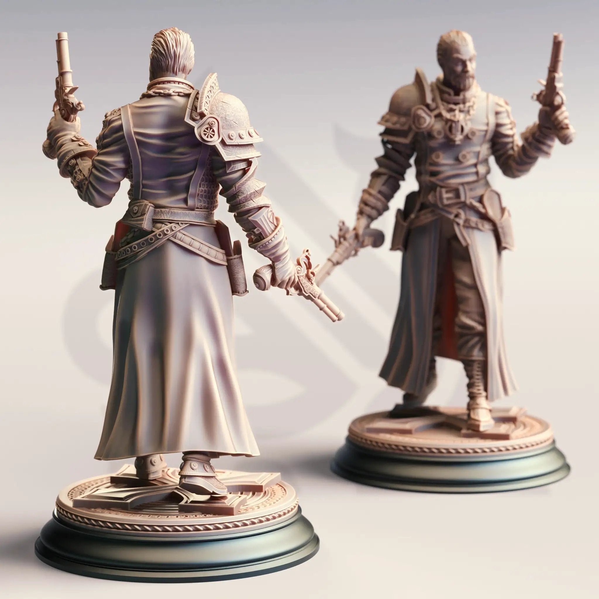 3D printed Righteous Priest Gunslinger miniature by Last Hope Miniatures, featuring detailed sculpting and weapon accessories.