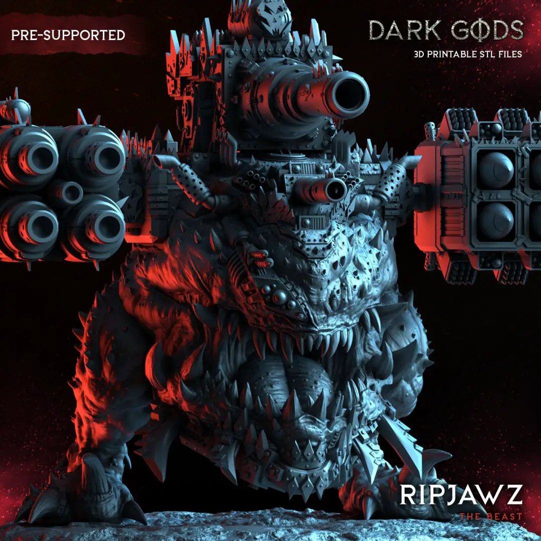 3D printed RipJawz miniature by Dark Gods for Last Hope Miniatures, featuring detailed jaw and creature design on a textured base.