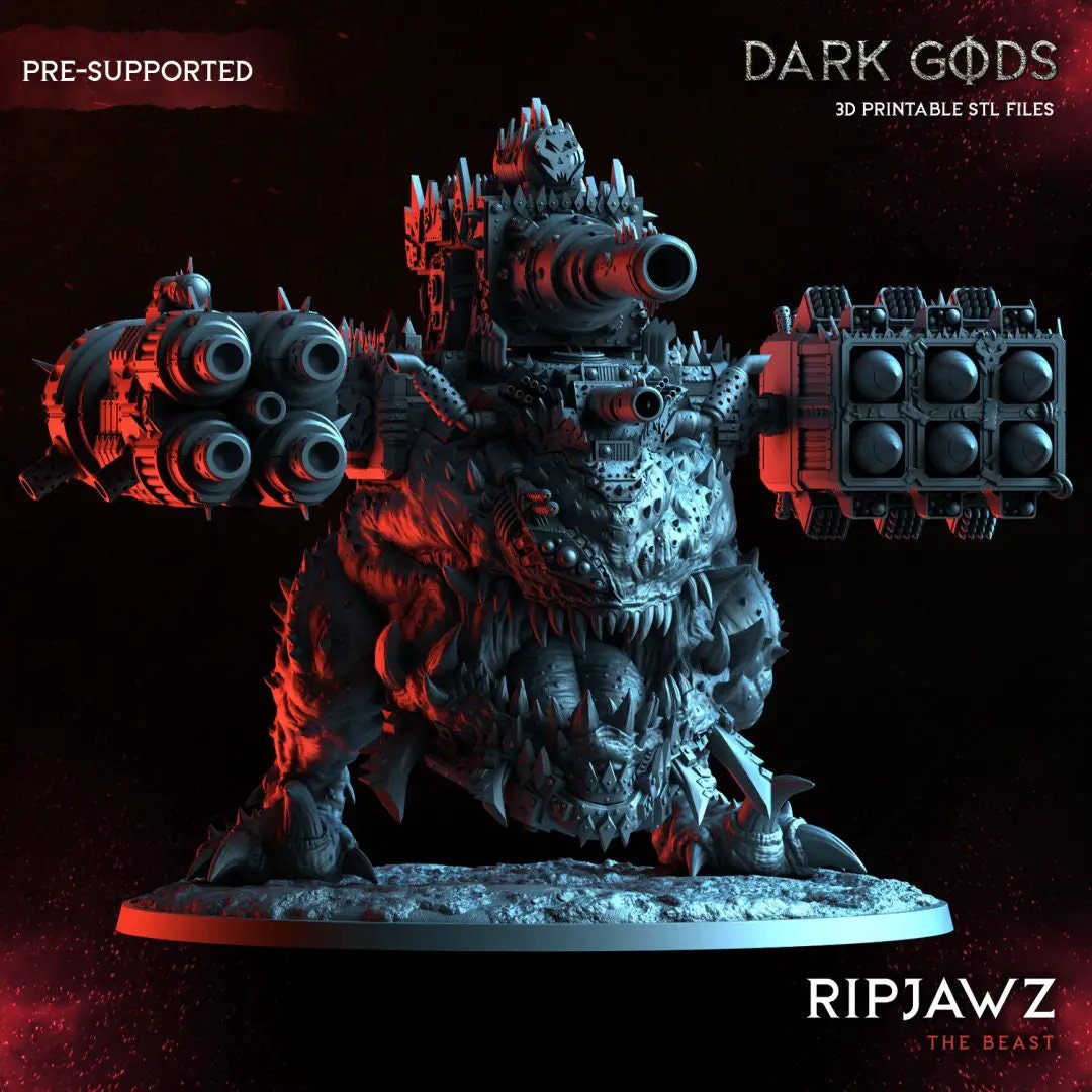 3D printed RipJawz miniature by Dark Gods for Last Hope Miniatures, showing detailed design and textured surface.