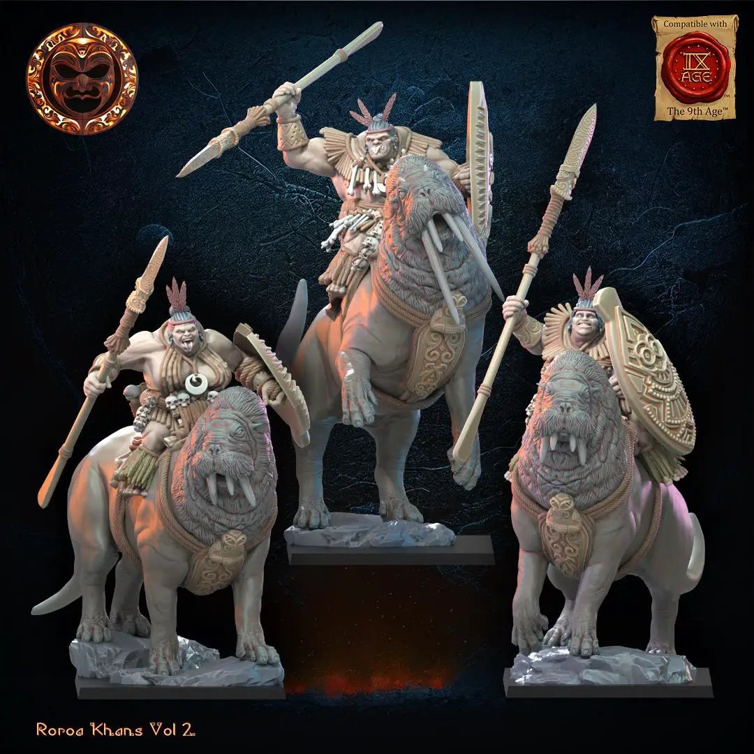 3D printed Rora Khan Tusk Riders miniature by Last Hope Miniatures, featuring detailed tusk rider figures in a fantasy setting.