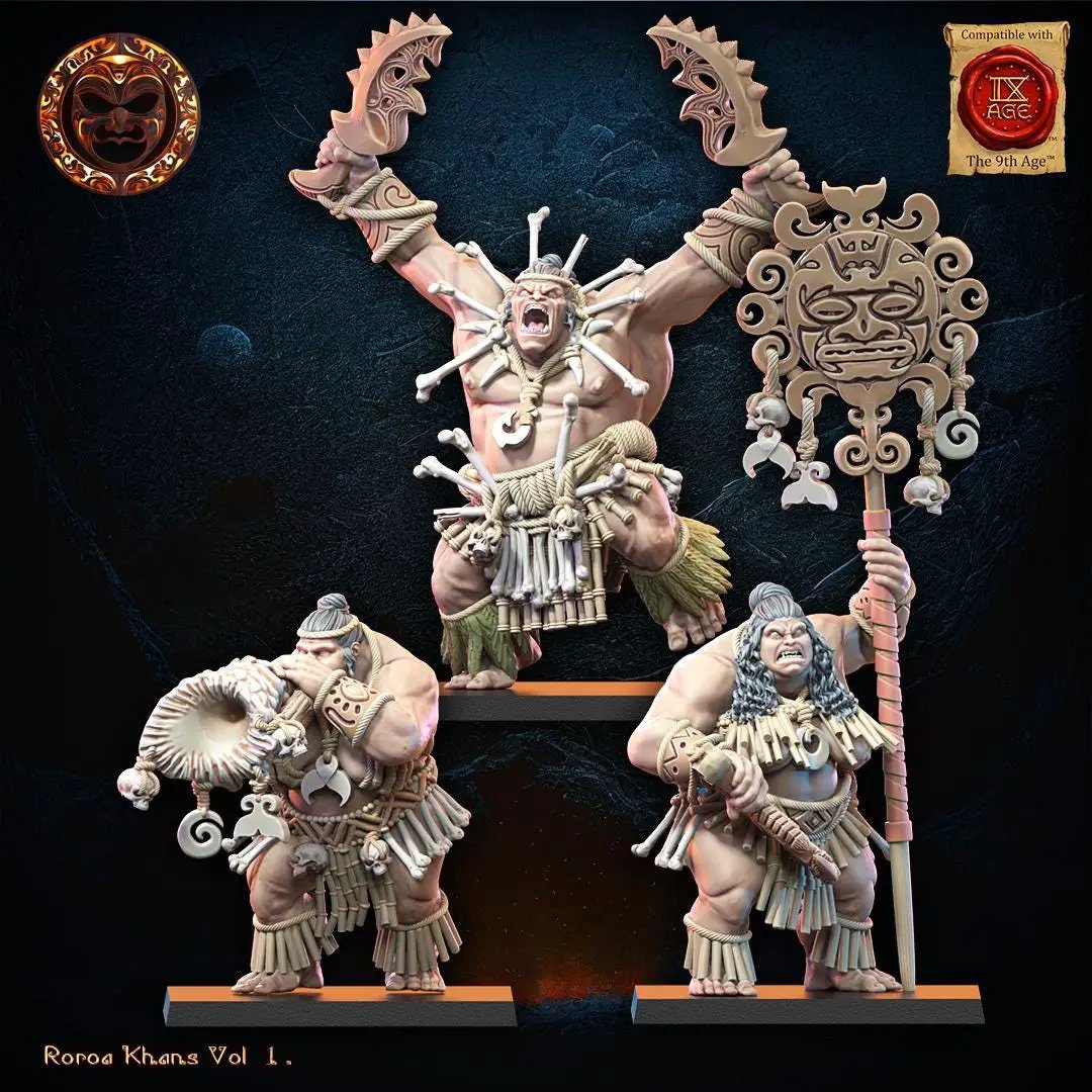 3D printed Roroa Khans Command Group by Lost Kingdom Miniatures, featuring detailed figures for tabletop gaming.