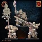 3D printed Roroa Khans Tiki Command Group miniatures by Lost Kingdom Miniatures, featuring detailed orc warrior figures in Tiki-inspired armor.