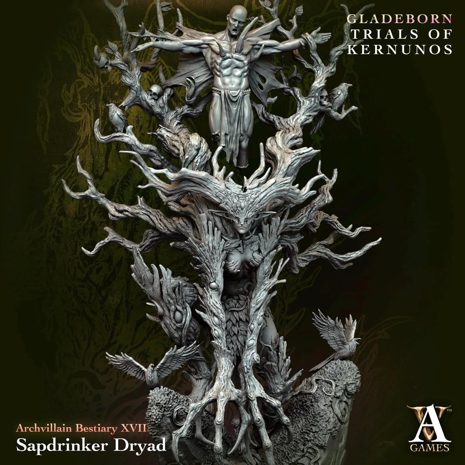 3D printed Dryad Sapdrinker miniature by Archvillain Games, detailed sculpt in a fantasy style for Last Hope Miniatures.