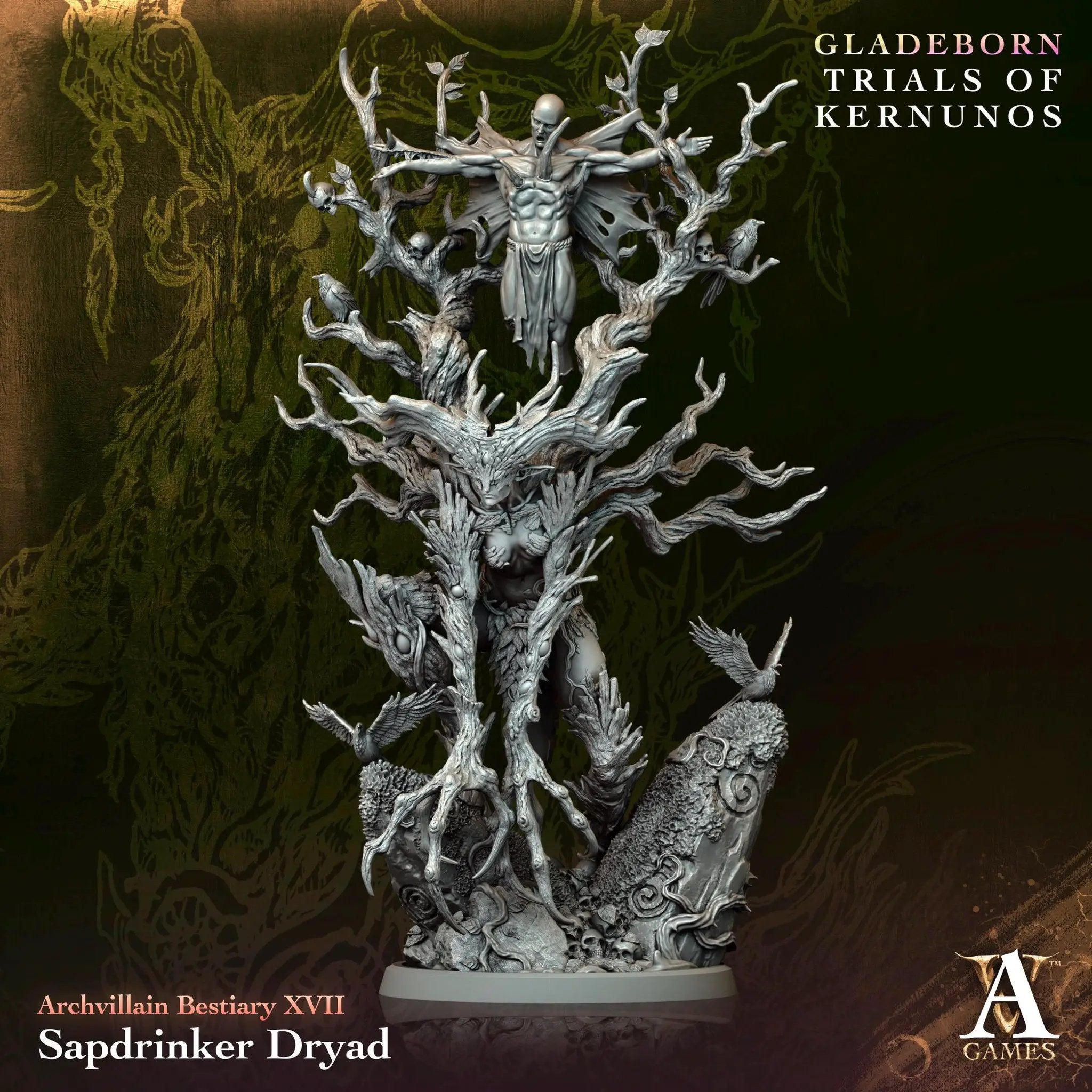3D printed Dryad Sapdrinker miniature by Last Hope Miniatures for Archvillain Games, featuring detailed woodland creature design.