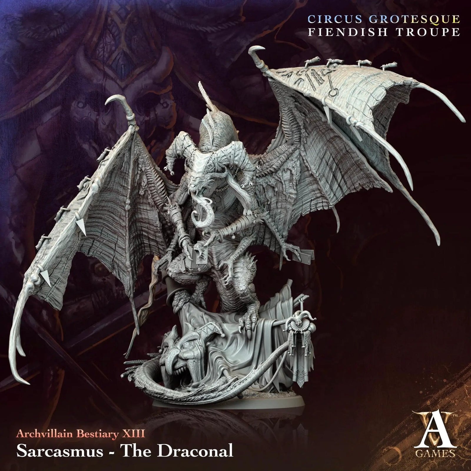 3D printed Sarcasmus - The Draconal miniature by Last Hope Miniatures for Archvillain Games, featuring detailed dragon-like design.