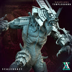 3D printed ScaleBeast miniature by Archvillain Games from Last Hope Miniatures, featuring detailed dragon-like creature with textured scales.