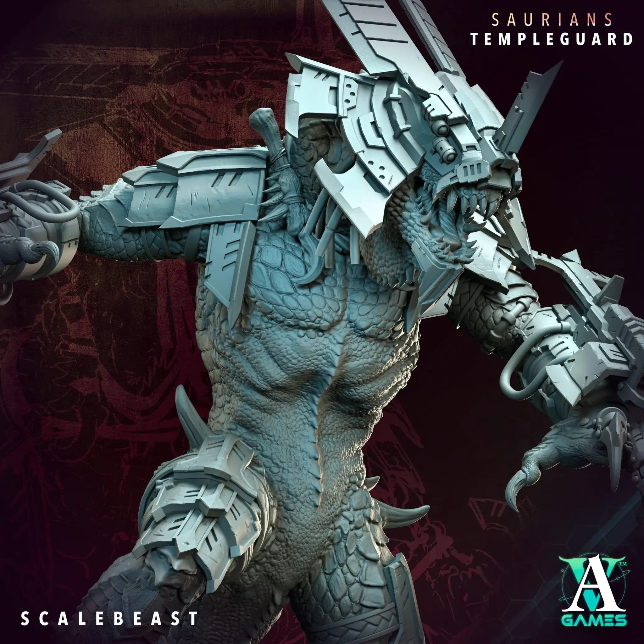 3D printed ScaleBeast miniature by Archvillain Games from Last Hope Miniatures, featuring detailed dragon-like creature with textured scales.