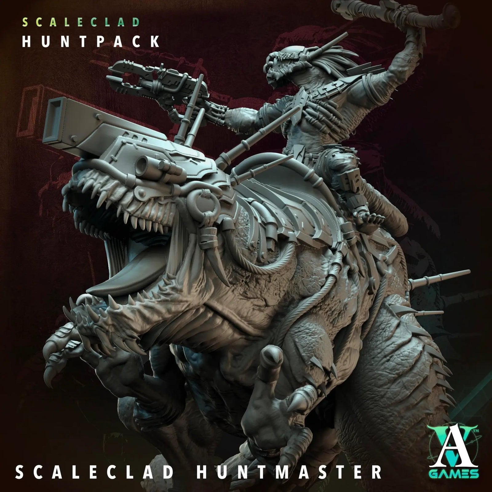 3D printed Scaleclad Huntmaster miniatures by Last Hope Miniatures, showing detailed Huntmaster figure with intricate design.