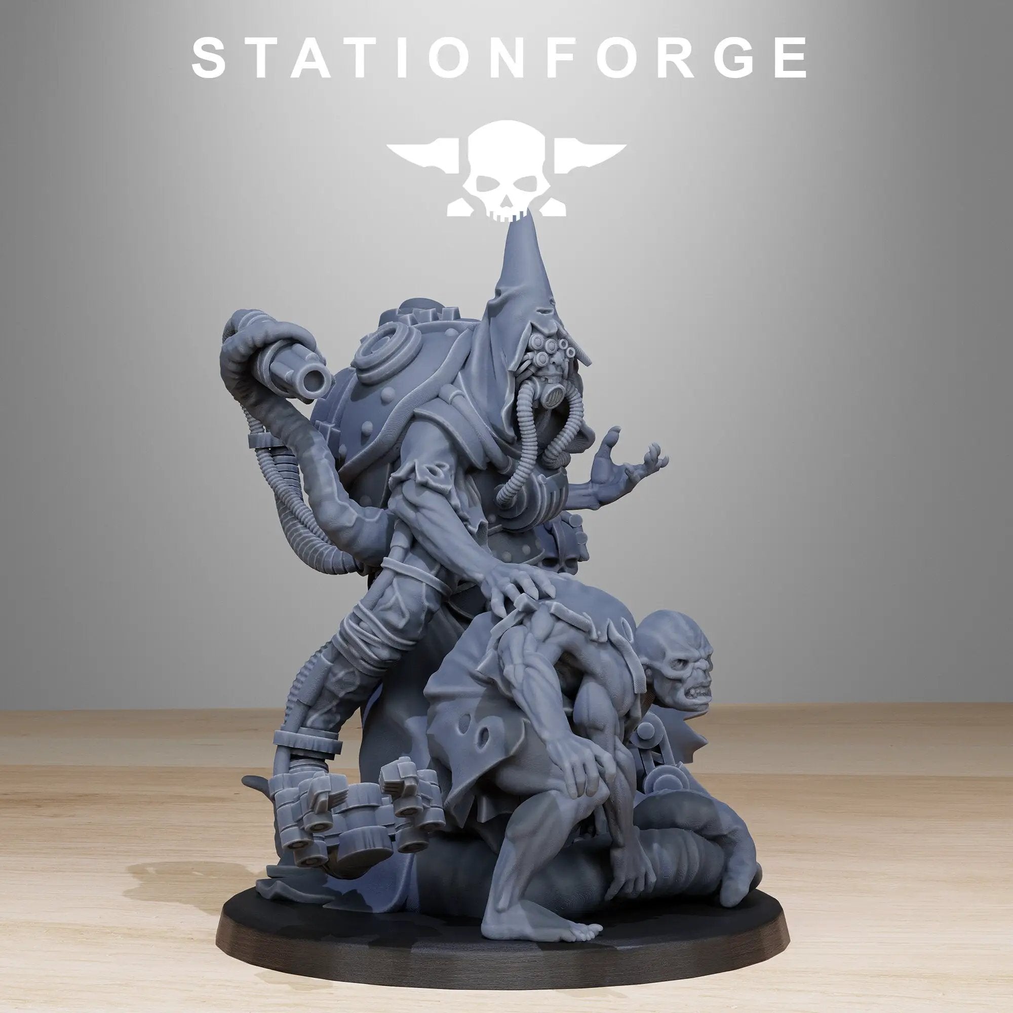 3D printed Scavenger Lotharius miniature by StationForge for Last Hope Miniatures, showing intricate details and textured surface.