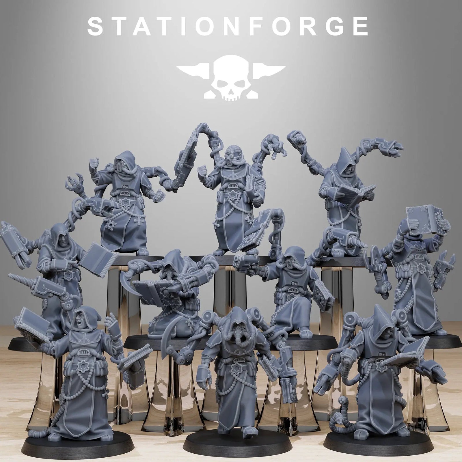 3D printed Scavenger Monks miniatures by Last Hope Miniatures from StationForge, showcasing detailed fantasy scavenger figures.