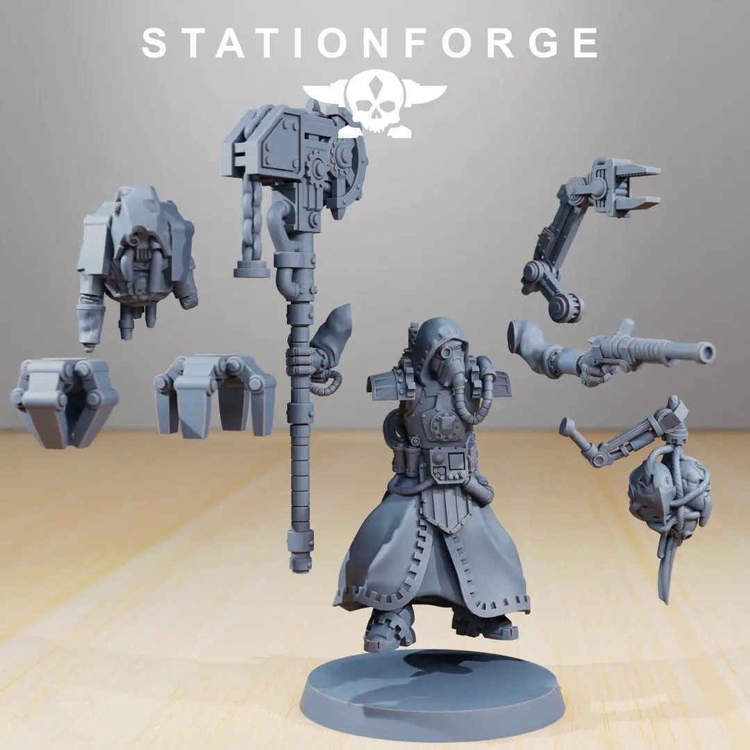 3D printed scavenger scrapper miniature by Last Hope Miniatures for StationForge, showing detailed sci-fi robot figure.