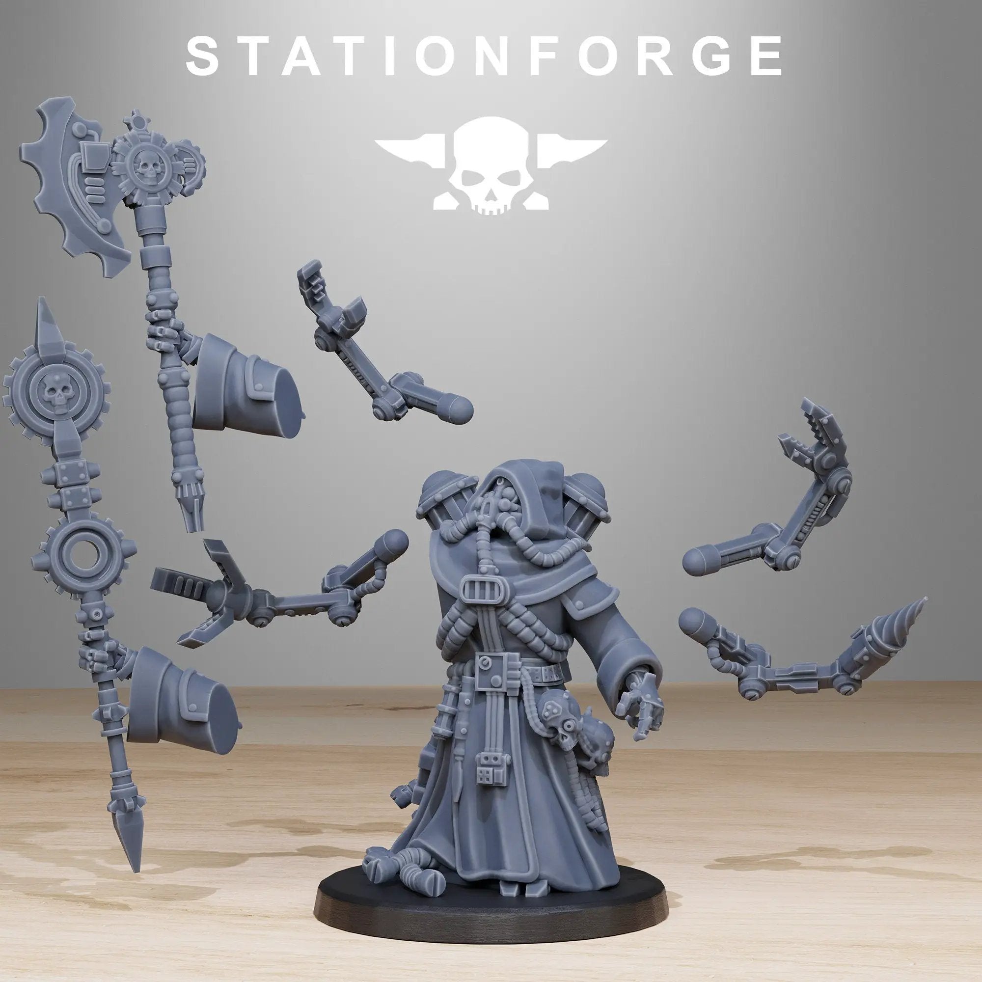 3D printed Scavenger SynthPriest miniature by Last Hope Miniatures, detailed sci-fi figure on a textured base.