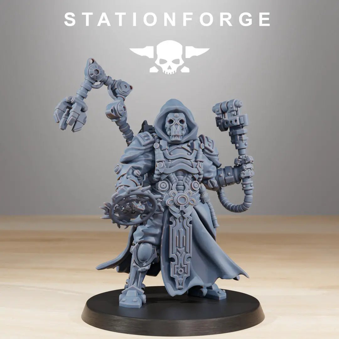 3D printed Scavenger Techno Priest miniature by StationForge for Last Hope Miniatures, featuring detailed sci-fi character design.