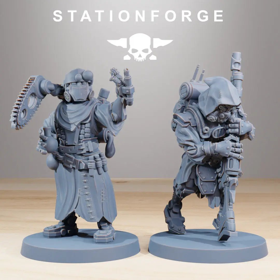 3D printed wounded scavenger miniatures by StationForge for Last Hope Miniatures, featuring eight detailed scavenge survivor figures.