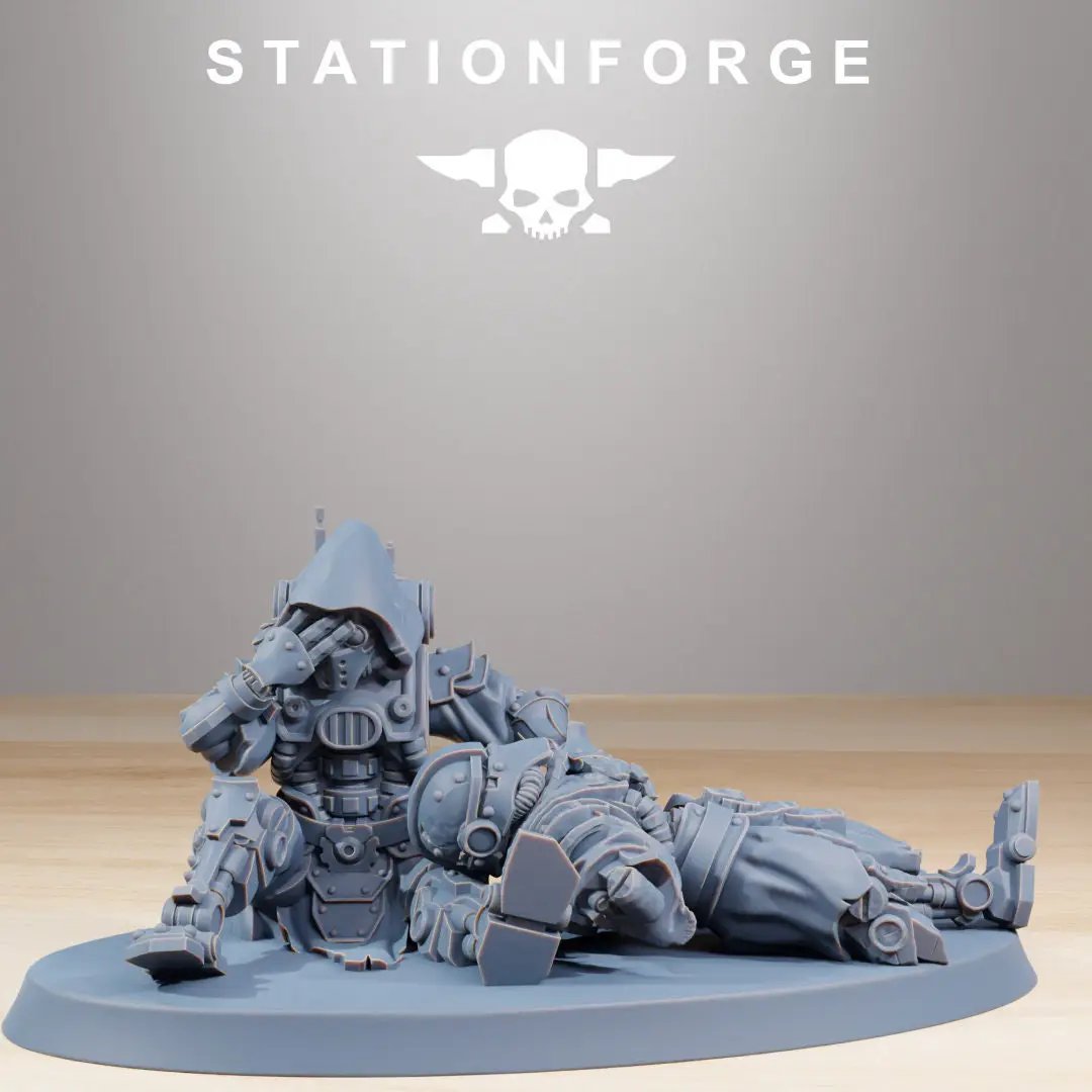 3D printed wounded scavenger miniature from Last Hope Miniatures by StationForge, showing detailed scars and rugged clothing.